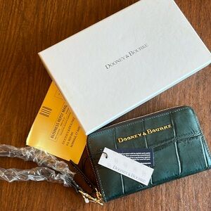 Dooney & Bourke Deep Teal Denison Zip Around Phone Wristlet Croc NWT in box